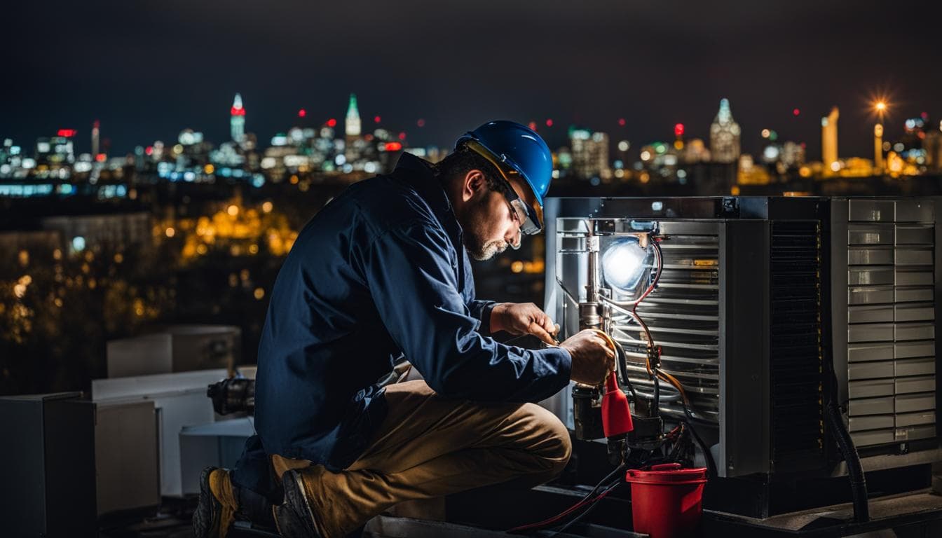 Technician performing furnace repair in a New Jersey home