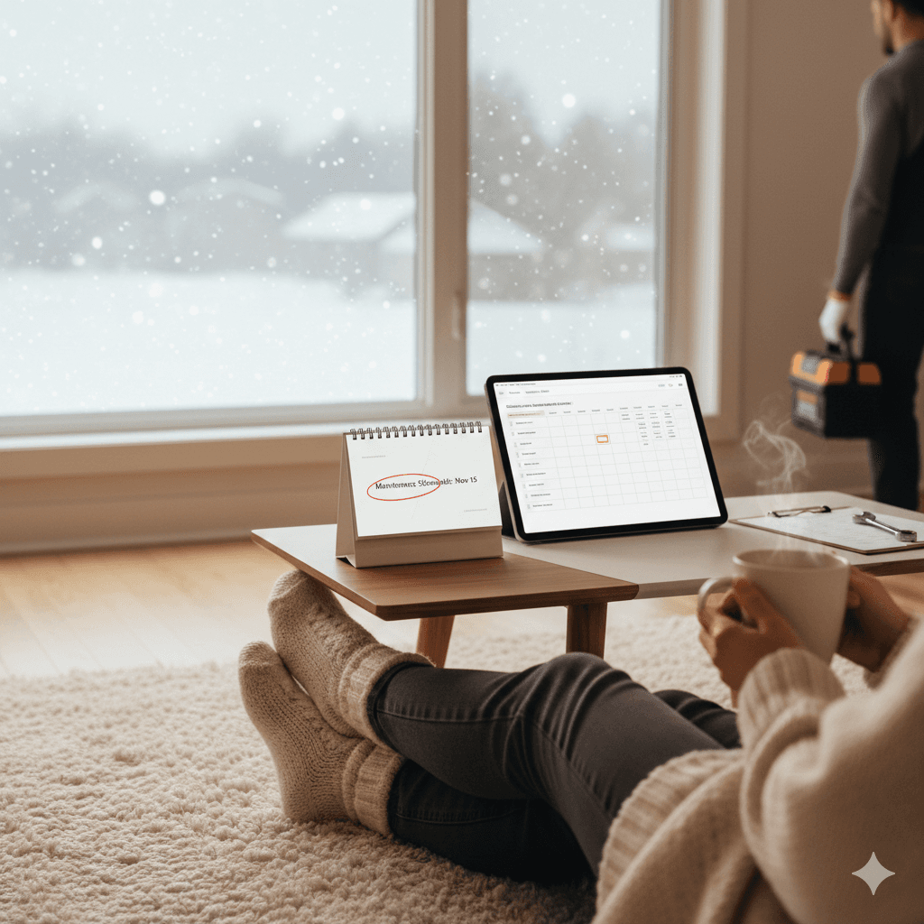 Technician inspecting a furnace in a New Jersey basement